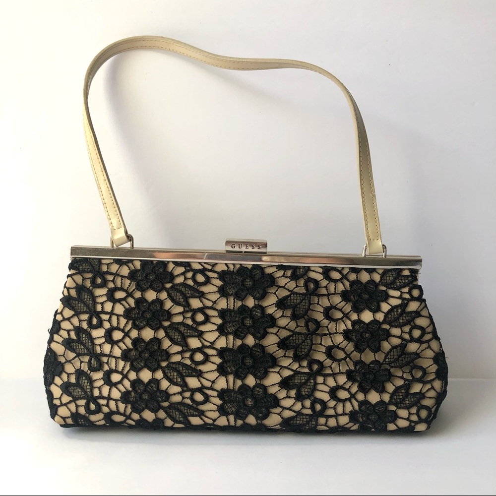 Guess Black Lace & Ivory Snap Bag